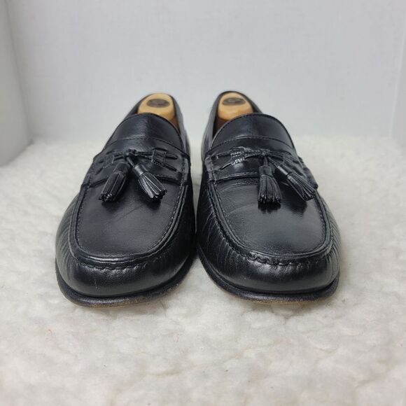 Santoni Men\'s Loafer Shoes Size 10 D Black Leather Round Toe Tassel Dress Shoes main image 10